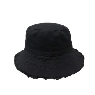 China Unisex Fringed Washed Foldable Bucket Hat Cotton Fisherman Cap Brim Visors Sun Hat for sale