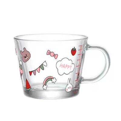 China Disposable Handle 350ml Breakfast Cup Glass Milk Cup Cute Office Home Coffee Mugs for sale