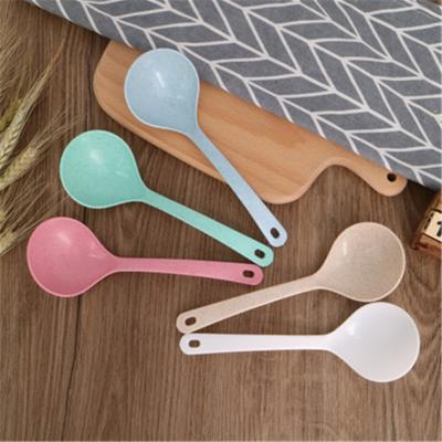 China Large Household Soup Spoon PP Straw Wheat Soup Spoon Long Handle Viable Thick Plastic Oatmeal Wheat Soup Spoon for sale