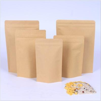 China Brown Recyclable Aluminizing Zipper Kraft Pouch Stand Up Handle Lock Resealable Kraft Aluminum Foil Bag Zipper Food Grade for sale