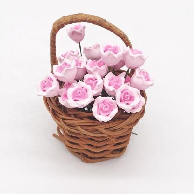 China Cartoon Toy Doll Mini Flower Pink House Rose in Flower Weaving Basket for sale