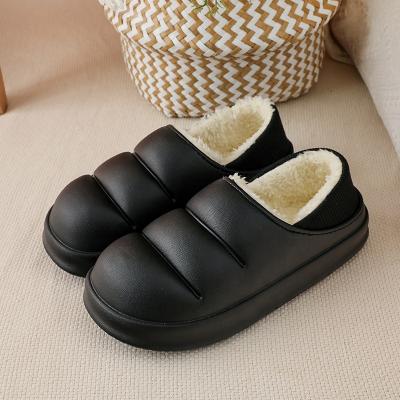 China 2021 Fashion Trend Black Winter Indoor Slippers Fashion Non-Slip Plush Slippers Cheap Wholesale Custom Winter Slippers For Women And Men for sale