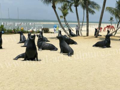 China Estatua del león marino de la decoración de la playa, estatuas al aire libre de la fibra de vidrio hecha a mano en venta