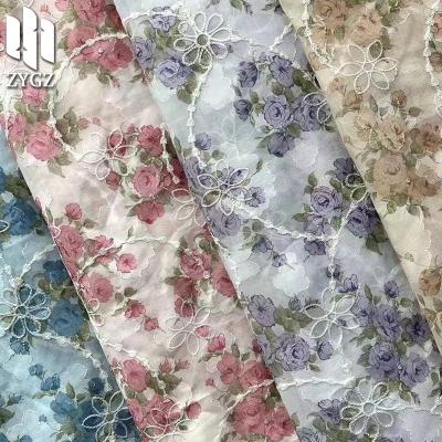 China Wholesale 2023 Summer Women's New Printed Dress Chiffon Jacquard Embroidered Tulle Fabric Breathable Fabric for sale