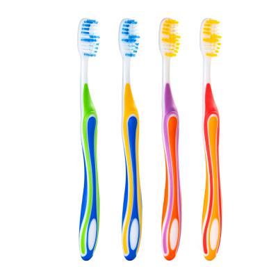 China Home hot sale long head toothbrush for adult popular kmart middle stiffen toothbrush with two color rubber for sale