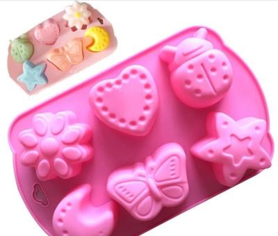 China Stocked 6 Cavity Insect Moon Silicone Soap Mold DIY Chocolate Cake Handmade Soap Molds For Soap Making Baby Mold for sale