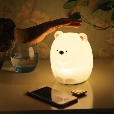 China Modern USB Rechargeable Colorful Silicone Gel Bear Light Pat Lamp Children Cute Night Lamp Adorable Christmas Bedroom Light for sale