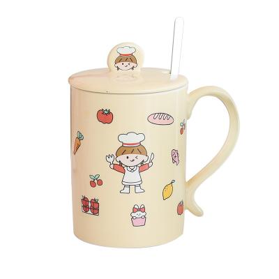 China Madou Cartoon Printing Cute Baby Viable Refresh Cute Ceramic Mug With A LID Mug Students Water Mug for sale