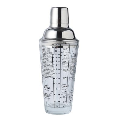 China Factory Wholesale 400ml Cocktail Shaker Set Clear Glass Shaker, Stainless Steel Scale Shaker, Bar Cocktail Shaker for sale