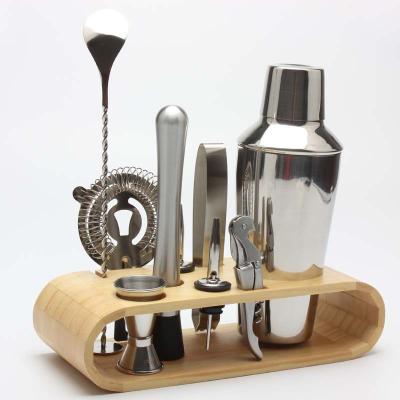 China Bamboo Cocktail Shaker Set Manufacturer Spot Sales Frame 10 Piece Stainless Steel Cocktail Shaker Set for sale