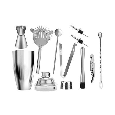 China Stainless Steel Martini Cocktail Shaker Shaker, Mixing Spoon, Messy Person, Measuring Jigger, Liquor Pourers with Dust Cups Professional Bar Tools for sale