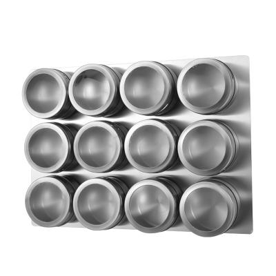 China Intergalactic Household Products 12 Pcs Stainless Steel Jars Containers Spice Tins Spice Rack Set With Magnetic Spice Jars for sale