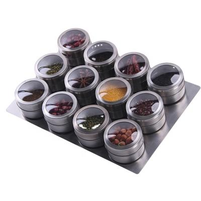 China Customization 430ss Wholesale Silver Saving Space Stored Round Magnetic Spice Cans for sale