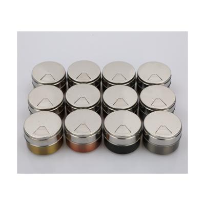 China Household Products Bronze Gold Gray Round Wholesale High Quality Black Magnetic Metal Spice Tins Box for sale