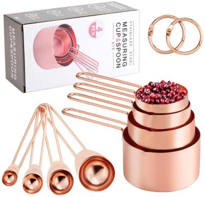 China Sustainable Gold Measuring Cup Doser Set Stainless Steel 8 Pieces Dry And Liquid Ingredients Cookware for sale