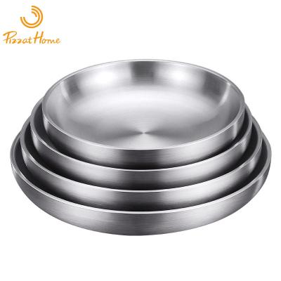 China Stainless Steel Viable Dinner Dish Round Dessert Dish Serving Tray Salad Double Layer Bowl Dishware Plates For Food for sale