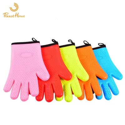 China Short Oven Microwave Gloves Silicone Five-Finger Cotton Gloves Cotton Thickened Baking Gloves for sale