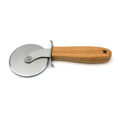 China Sustainable Quality Stainless Steel Pizza Wheel Cutter Knife Sharp Rotating Slicer Pizza Wheels Wooden Handle for sale