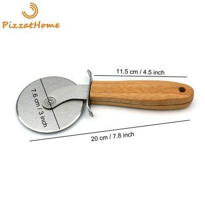 China Sustainable Quality Stainless Steel Pizza Wheel Cutter Knife Sharp Rotating Slicer Pizza Wheels Wooden Handle for sale