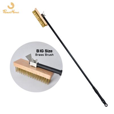 China Large 47 Inch Size Pizza Oven Copper Brush Bristle Brass Scraper Durable Grill Cleaner Large Oven Brush With Aluminum Handle for sale