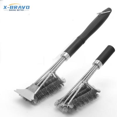 China Three-head Wire Brush Viable Stainless Steel Barbecue Tool Barbecue Cleaning Brush Barbecue Oven Grill Cleaning Brush for sale