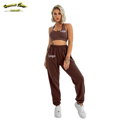 China Custom Logo Sports Wear Breathable Summer 2022 New Arrival 2 Piece Joggers With Vest Women Pants Casual Two Piece Set for sale