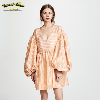 China Fashion Summer Mini Linen Dress Clothing Women Anti-Static Balloon Sleeves for sale