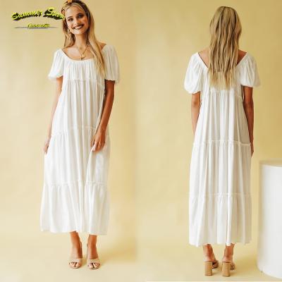 China 2021 Fashion Anti-Static Women's White Casual Summer Short Sheath Canvas Bohemian Long Maxi Dress for sale