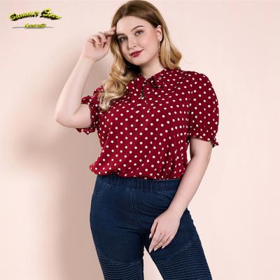 China Clothing Factory Fashion Summer Short Sleeve Anti-pilling With Dot Printed Tops Fat Ladies Blouse Plus Size Women Clothing for sale