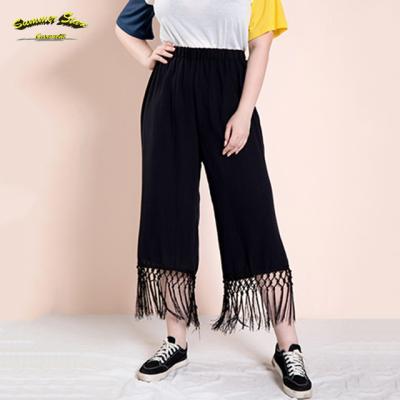 China Anti-static plus size women's clothing 2021 summer fashion tassel bottom flare pants and casual women's trousers for sale