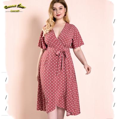 China Clothing manufacturer 2021 fashion summer anti-static wrap with fat long belt V-neck plus size women dress for sale