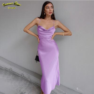 China Dress 2022 Solid Color Washable Sexy Women's Strap Halter Slip Dress New Long Dresses Women Maxi Casual Backless Bodycon Clothes for sale