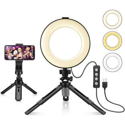 China Mini Supplier customized cheap soft foldable dimmable mini selfie 6 inch led ring light photography with desktop stand for sale