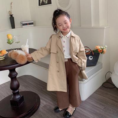 China Spring Windproof Girls Autumn Solid Color Windbreaker Breathable Ruffle Design Double Breasted Trench Coat Kids Fall Clothes Dress Jacket for sale