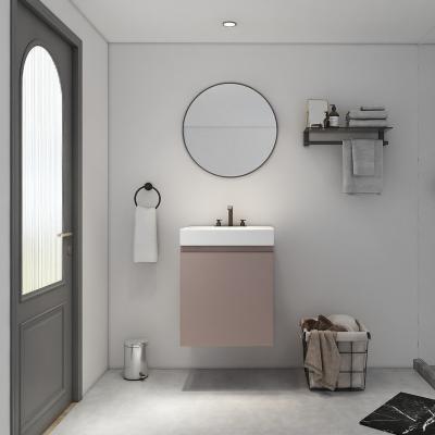 China Matt Pink Flat Sink Cabinet Modern Small Size Set Wall Hung Basin Bathroom Cabinet for sale