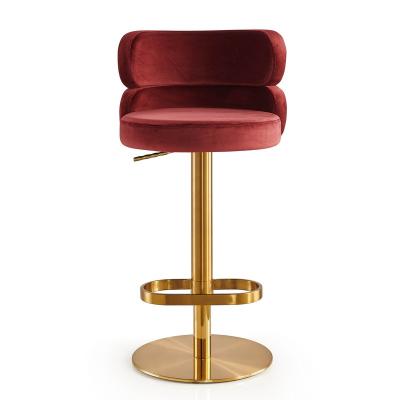 China Modern Design Stable Metal Bar Stool Wholesaler Luxury Red Velvet Upholstered Bar Stool for sale