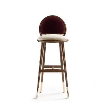 China High Quality Nordic Luxury Modern Furniture Solid Wood Velvet Upholstered Bar Stools Stable Bar Stools for sale