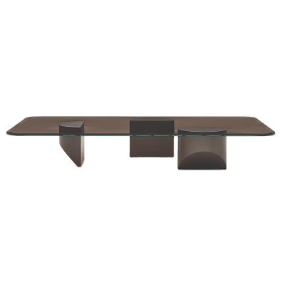 China Modern Minimalist Modern Designer Stainless Steel Countertops Black Glass Coffee Table for sale