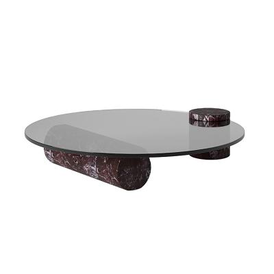 China Modern Minimalist Design All Natural Marble Black Glass Countertop Coffee Table for sale