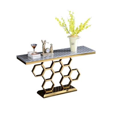 China Handmade Wholesale Simple Modern Corner Side Console Table Living Room Delight Porch Desk Gold Metal Altar Luxury Marble Top Console Table for sale