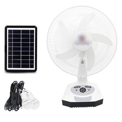 China Radio battery charging electric powered solar rechargeable table 14 inch fan with solar panel and light for sale