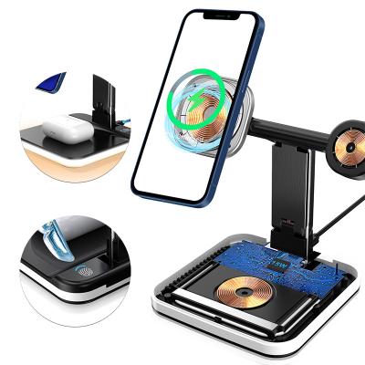 China Smart Watch New Technology Charging Stand & Holders Backlight 3 In 1 Folding Magnetic Wireless Phone Charger 15W for sale