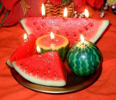 China Birthdays Love Fruit Candle Watermelon Apple Orange Wax Scented Candle For Party Decoration for sale