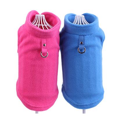 China 2021 Sustainable Low MOQ Customized Hot Popular Small Dog Sweater Fleece Jacket Dog Clothes With Leash Ring for sale