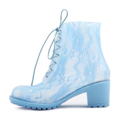 China 100%waterproof printed clear transparent heel jelly boots for women for sale