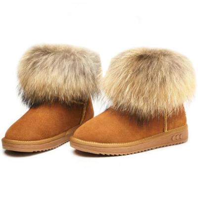 China OEM Anti-slippery Women Ankle Winter Fur Genuine Leather Snow Boots for sale