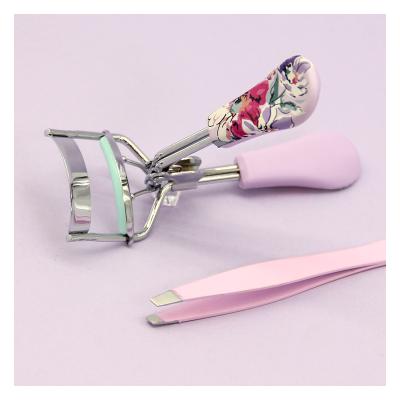 China Custom Disposable Stainless Steel Pink Eyebrow Trim Tools Mini Lash Eyelash Straight Extension Private Label Tweezers Curler Applicator Set for sale