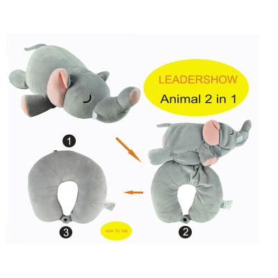 China Leadershow Soft Animal 2 In 1 Baby Pillow Cute Elephant Soft U Shape Neck Travel Cover 3 In 1 Kids Rest for sale