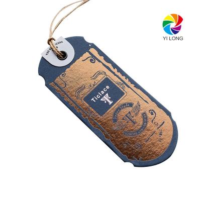 China Viable New Design Gold Foil Luggage Tag Clothes Bags Label Paper Hang Tags For Garments for sale