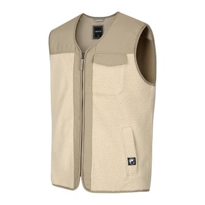 China Winter Warm Zipper Men's Fleece Vest Anti-Wrinkle Quilted Down Sleeveless V-Neck Heated Fleece Vest Custom LOGO for sale